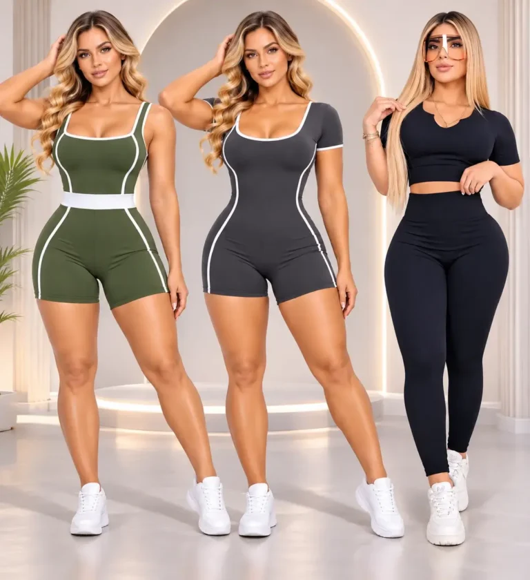 Tres looks deportivos bajo arcos luminosos